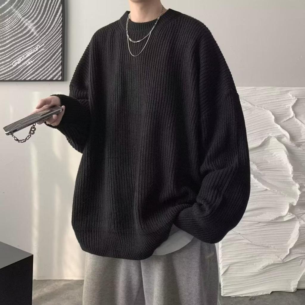 Maglioni Pullover Autunnali a Girocollo Monocolore da Uomo Casual Maglione Lavorato a Maglia Y2K Moda High Street Maglioni Hombre