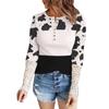 Women's Slim Fit Casual Cow Striped Lace Long Sleeve Top T-Shirt Blouse