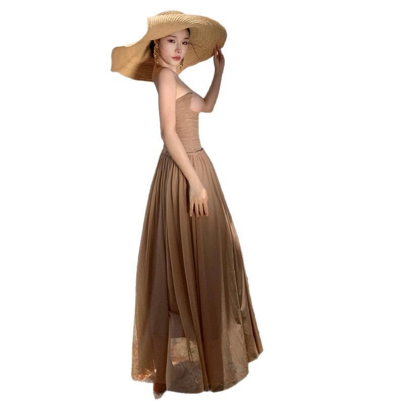 Greek Muse Temperament Sexy Tube Top Dress Women's Seaside Vacation Woven Rope Waist Slim Dress