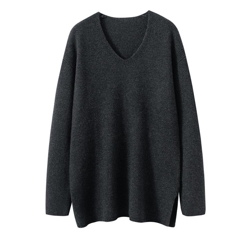 Autumn/Winter 2025 Women's V-neck Loose Cashmere Sweater - Thick Knit Lazy Style Pullover