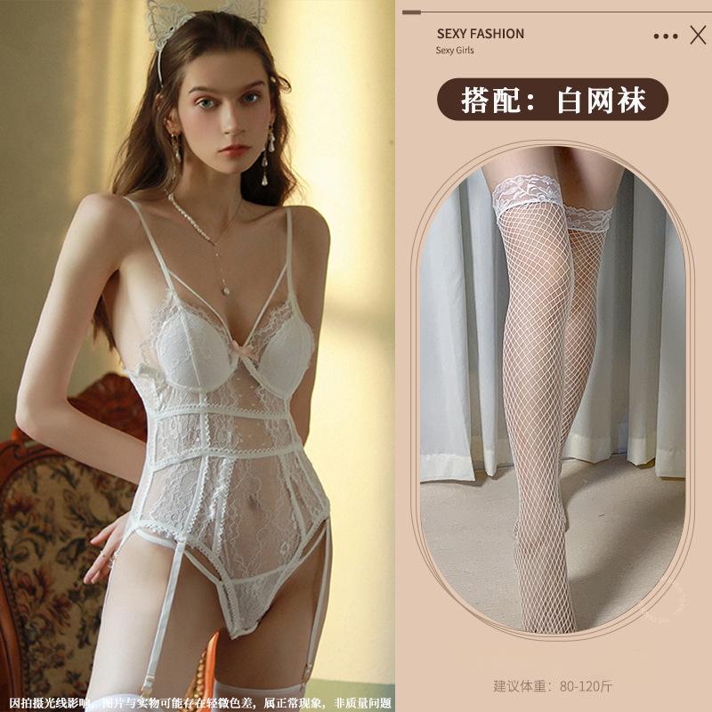 Sexy underwear Sexy lace one-piece open gear free hidden buckle Adult products Suspender transparent temptation