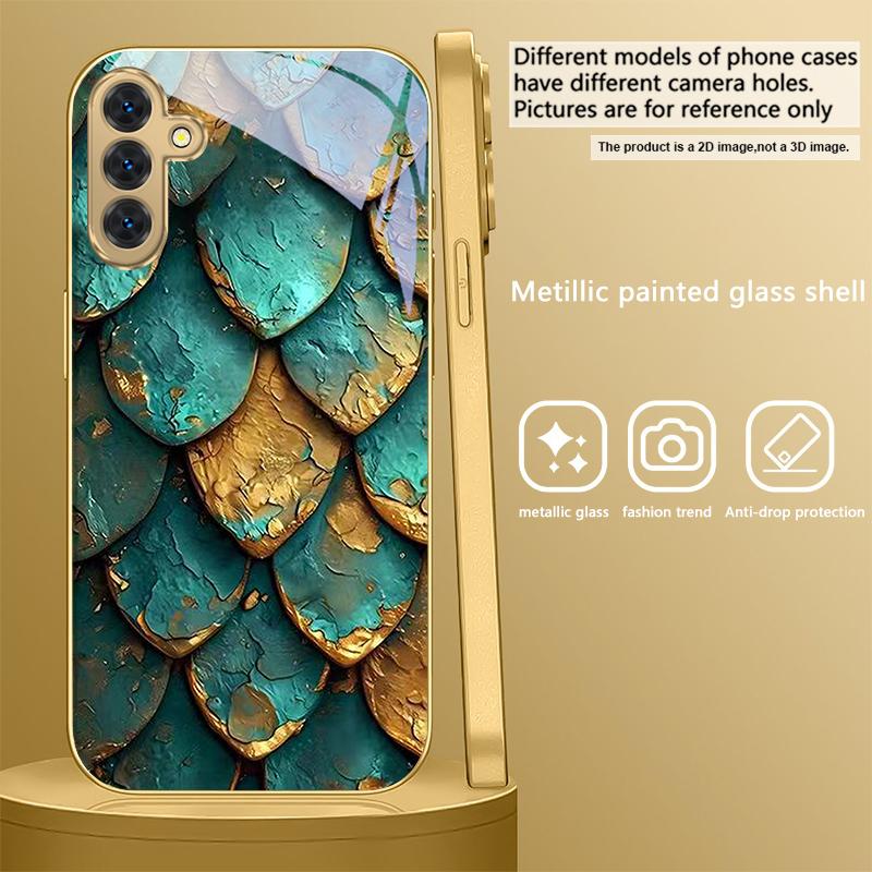 Golden scale texture For Samsung A 01 52S 04 04e 05 10 12 13 A22 23 24 36 42 M02 Note 10 20Ultra 8 9 Golden glass phone case