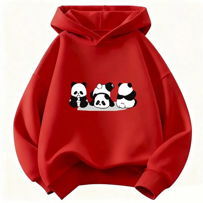 Autumn/Winter Children's Casual Hooded Sweatshirt - Cute Panda Animal Print Pullover for Boys and Girls