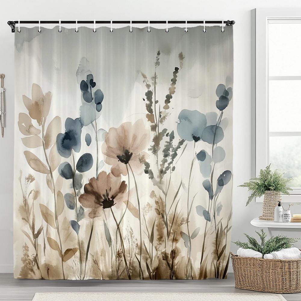 Spring Flowers Shower Curtain Floral Bathroom Curtain Romantic Refreshing Curtain, Printed Polyester Shower Curtain With Hooks