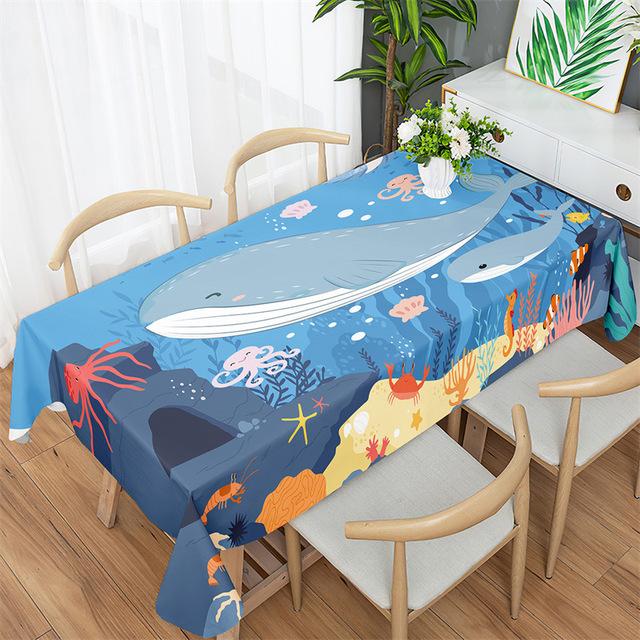 Ocean World Pattern Tablecloth Fashion Minimalist Tablecloth Home Office Square Tablecloth Anti -Fouling Dressing Tablecloth