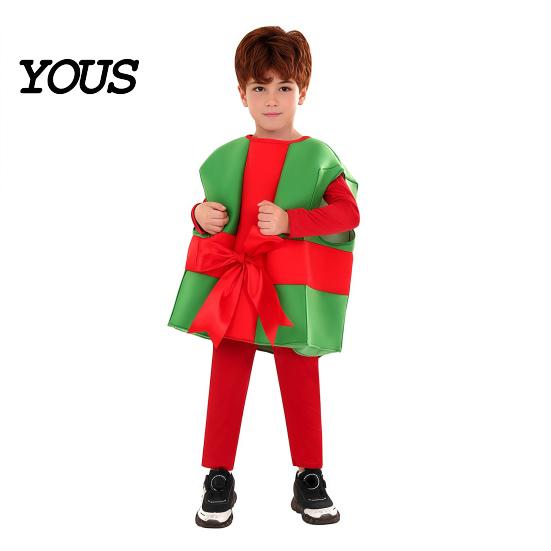 Indoor Outdoor Winter Play Clothes Christmas Box Costume for Kids, Santa Gift Dress Up Outfit Festive Holiday Performance Party, Soft Plush