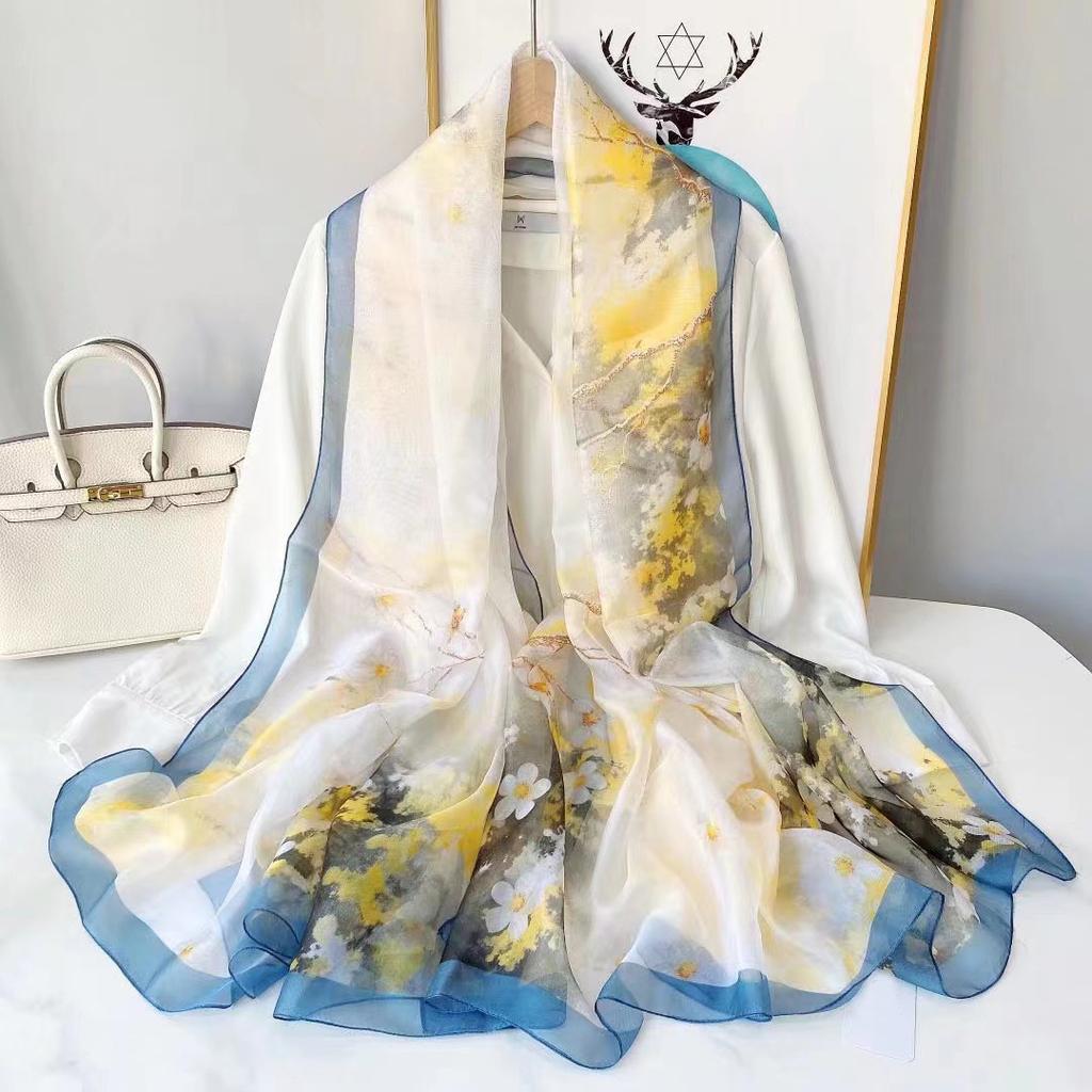 Print Silk Scarf Hijab Women Spring Deisgn Soft Beach Stoles Elegant Head Scarves Echarpe Shawl Satin Large Wrap Echarpe Bandana