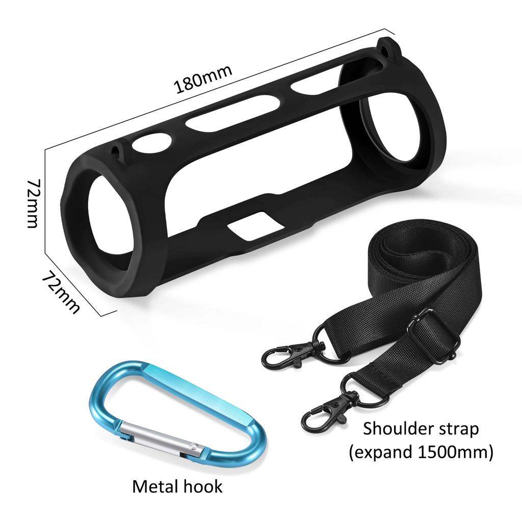 Soft Speaker Case Portable Speaker Sleeve with Shoulder Strap and Carabiner Speaker Protective Cover for JBL FLIP ESSENTIAL 2