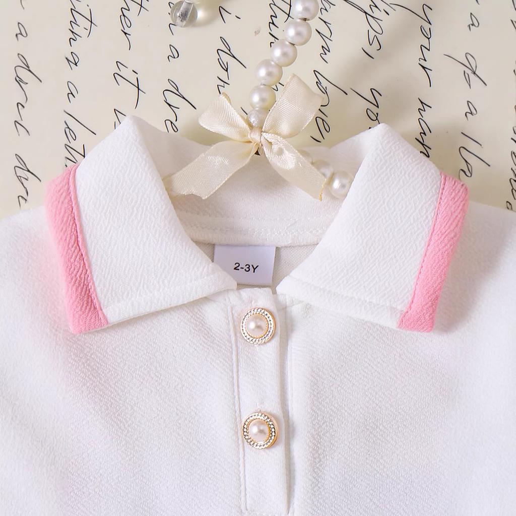 Elegante Completo Bianco Polvere per Bambina - Set Estivo Principessa con Top e Gonna Pieghettata