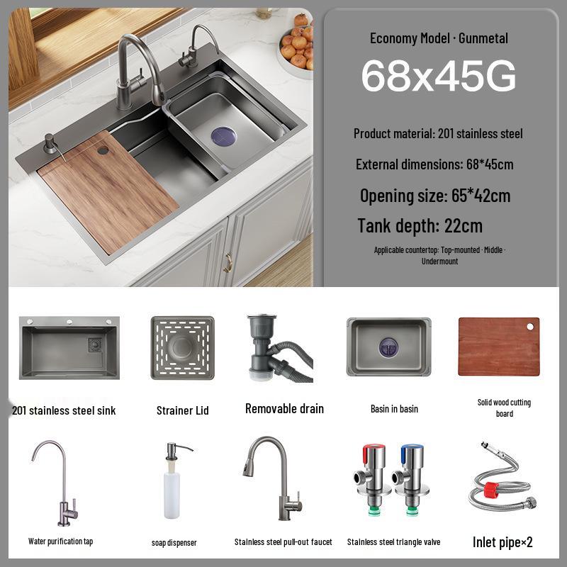 Black Nano 304 Stainless Steel Kitchen Sink: Large Single Bowl Vegetable Washing Basin