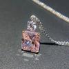 Square Shaped Pink Crystal Cubic Zirconia Necklace for Trend Party Two Tone Plated Pendant Necklaces for Women