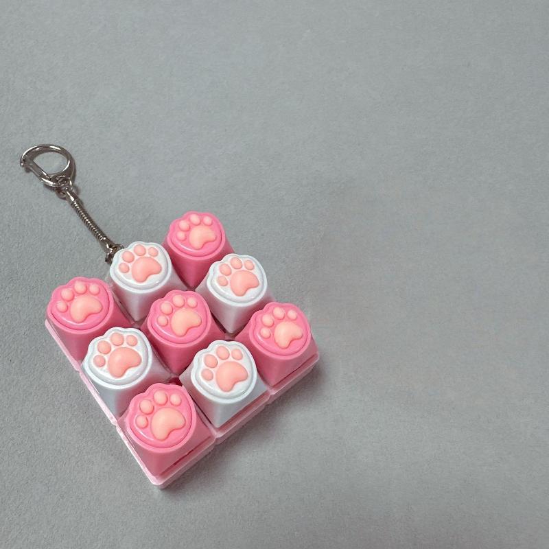 Cute Cat Claw Keychain 9 Keys Keyboard Decompression Toys Diy Keyboard Keyring Toys For Adult Stress Relief Gifts