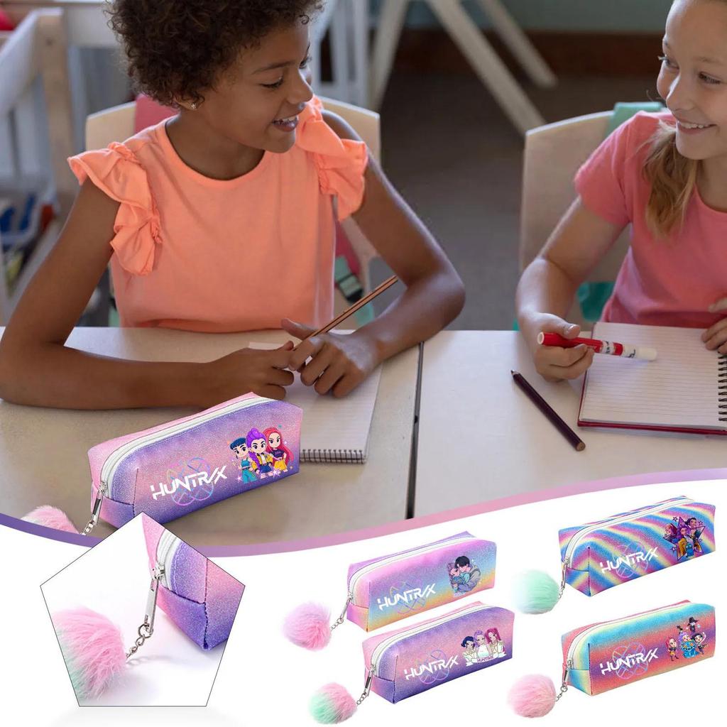 Demon Hunter Squad Rainbow Glitter Pencil Case - Shiny Student Stationery Organizer