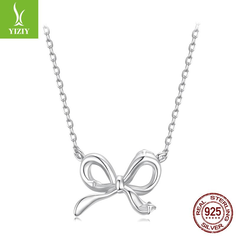 Simple Temperament Bow Necklace Collarbone Chain Versatile Classic S925 Sterling Silver Necklace Jewelry