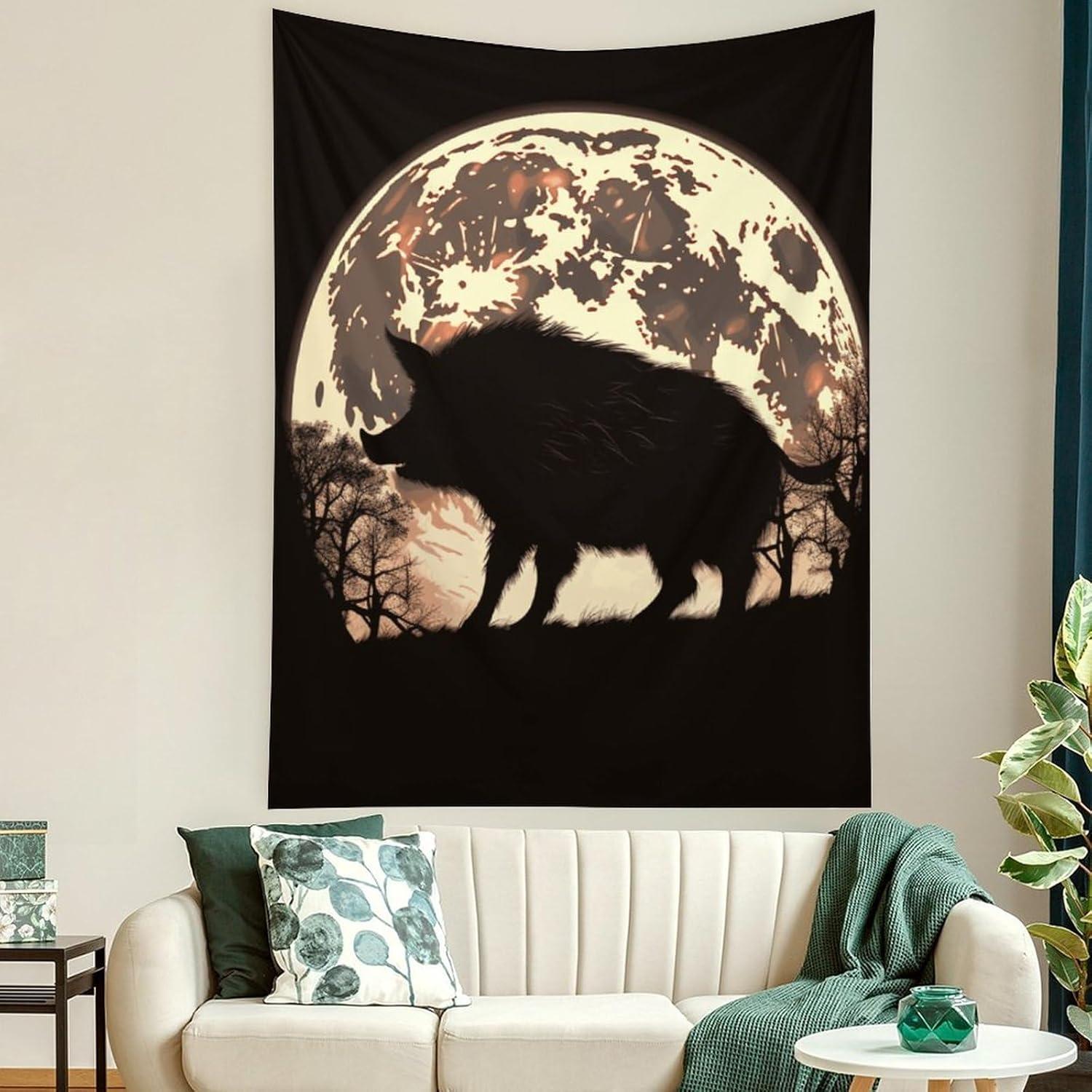 Wild Boar Moon Wall Tapestry buyidec 75x100 чёрный