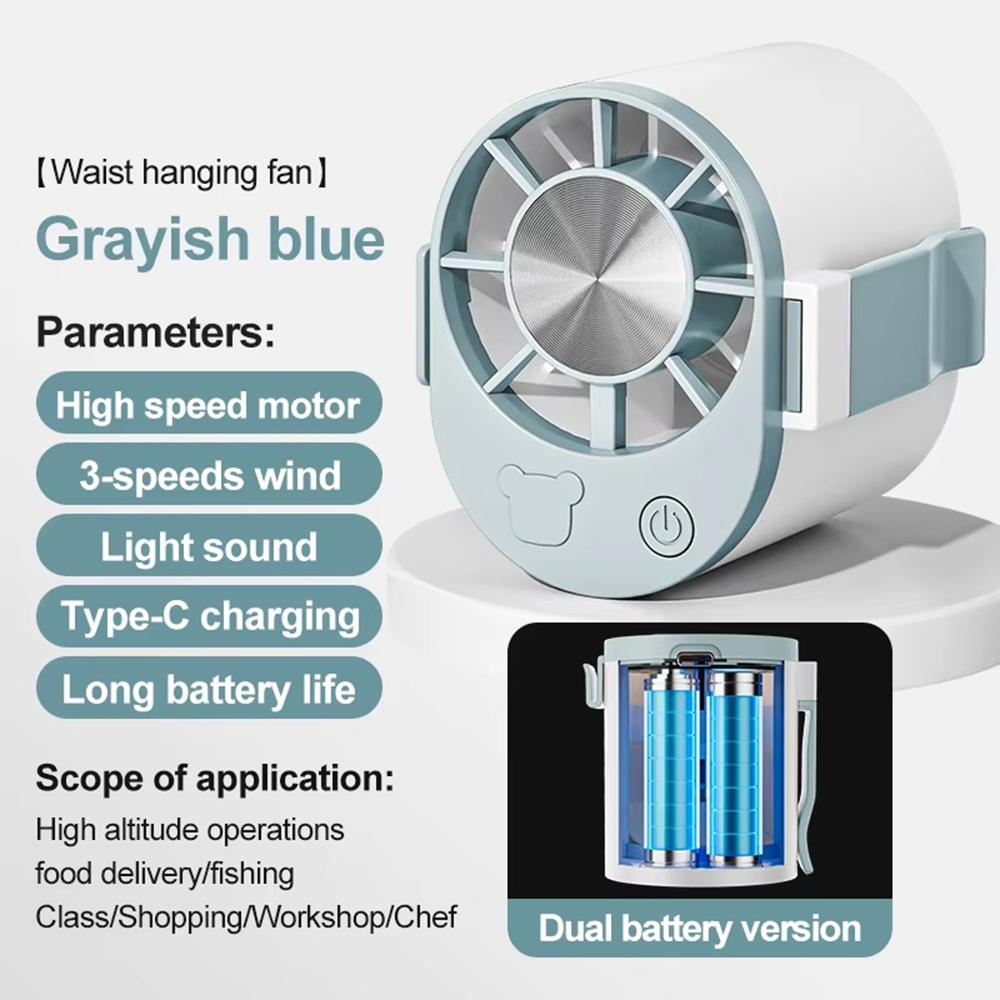 Portable Waist Fan Rechargeable Hands-Free Clip-on Fan 3-Speed Quiet Cooling Blower for Outdoor Working Camping Travel Summer