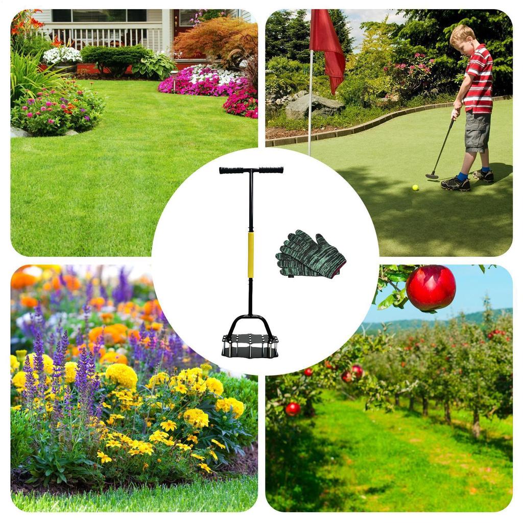Core Aerator Lawn Tool Manual Soil Aerating Tool Spring-Loaded Design Grass Aerator with 17 Steel Spikes for Grass Maintenance