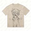 Cute Cartoon Girl with Simple Lines Print TShirt Harajuku Crew Neck ShortSleeve YK Style Unisex  Street Casual Tops Cloths