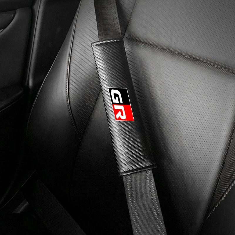 For Toyota GR 86 Supra Yaris RAV4 Prius Corolla C-HR Auris TRD 2pcs Carbon Fiber Leather Safety Belt Shoulder Cover Accessories