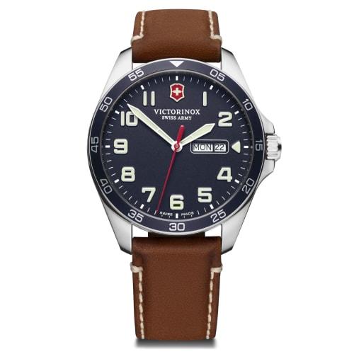 VICTORINOX FIELDFORCE Watch, Stainless Steel Case (316L), Blue Dial, Brown Leather Strap, Gift Item 241848