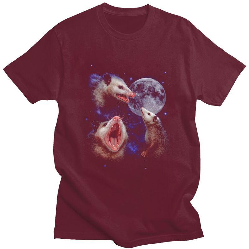 Mens Funny Opossum Howling At Full Moon T Shirts Round Neck Short Sleeve 100 Cotton TShirt Casual Streetwear Clothes