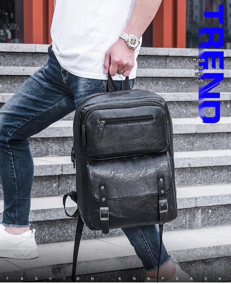 Men's PU Double Shoulder Computer Bag - Casual Business, Trendy Fashion, Large Capacity Travel Bag