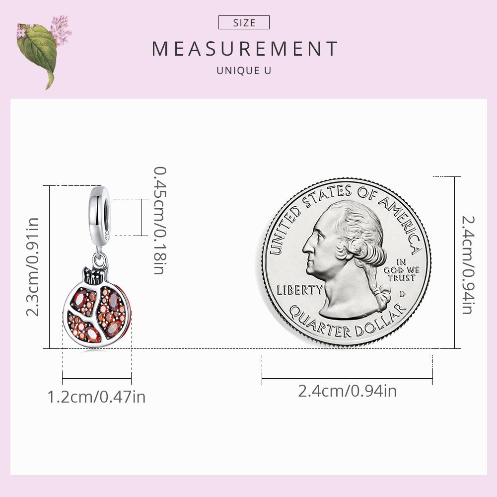 Bamoer 925 Silver Delicate Pomegranate Pendant Fit for Women DIY Bracelet & Bangle Fruit Charms Fine Jewelry BSC619