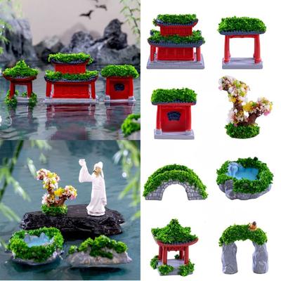Ecological Bottle Chinese-style Building Figurines Retro Resin Desktop Knickknacks DIY Archway Bridge Ancient Architecture Model