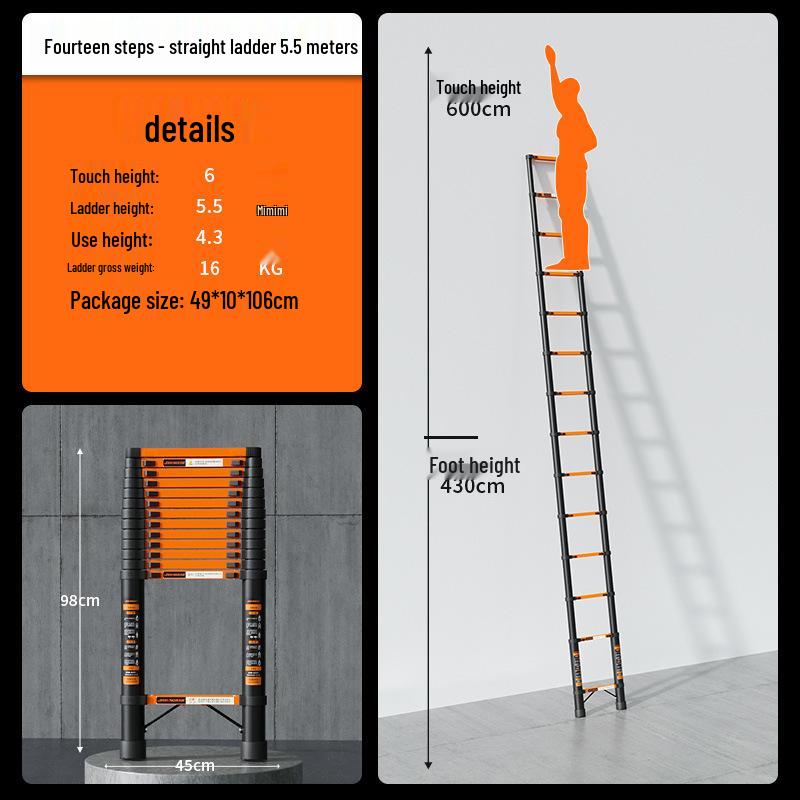 Multi-Function Thickened Carbon Steel Telescopic Ladder: Household A-Frame & Bamboo Joint Folding Engineering Ladder