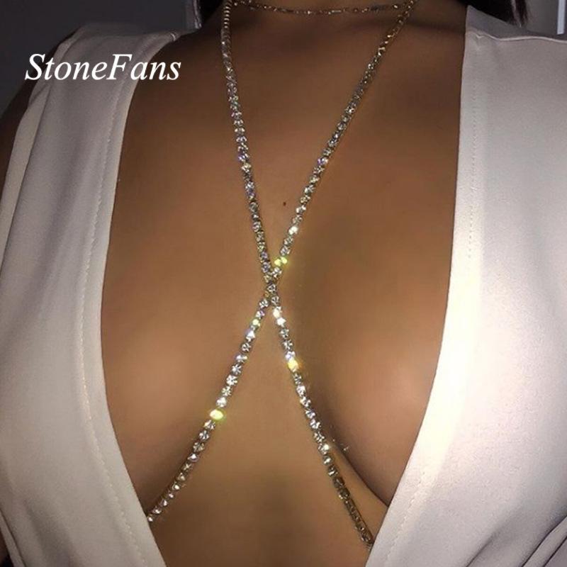 Sizzling Rhinestone Body Chain with Open Chest Design for Nightclubs