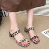 Fashion 2025 Summer New Women's Leopard Print Fashion Squared Toes Slippers Thick Heel Straight Strap Comcise Designed Open Toes Sandals