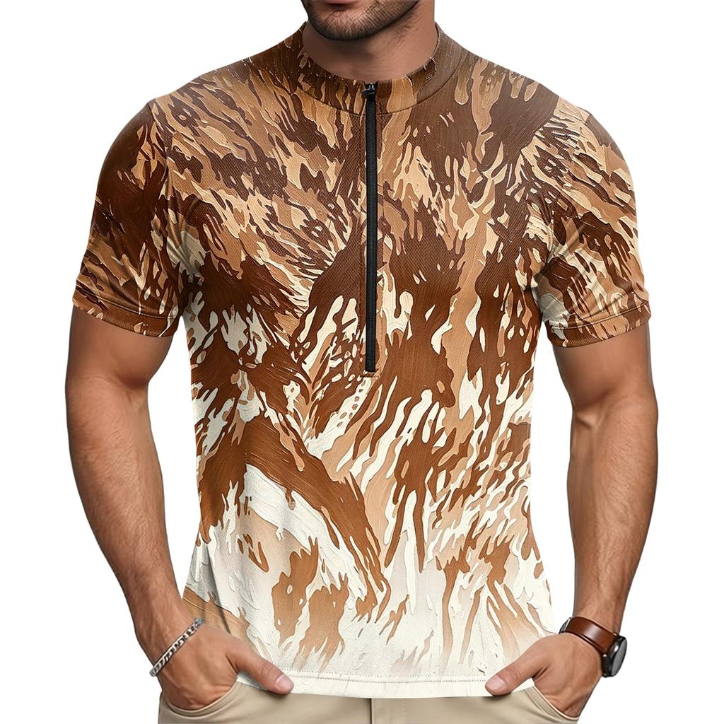 Men's Crew Neck Printed Cycling Jersey Short Sleeve Zip Front Breathable Quick Dry Sports Top for Outdoor Activities