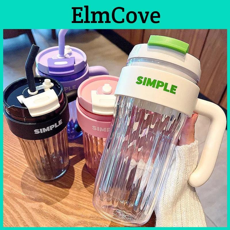 Capacity Plastic Simple Handy Large Cup Girl Office Mug Handle Straw Water Cup Couple Drinking Cup