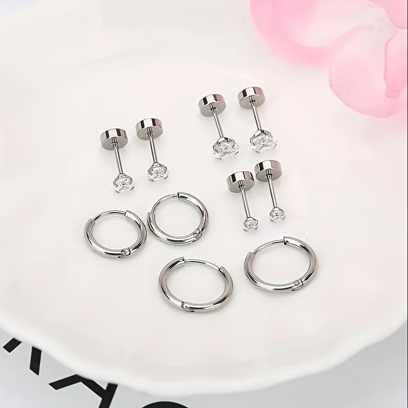 5 Pairs Earrings for Women Cartilage Earring Stacks Small Stainless Steel Earring Flat Back CZ Studs Sets for Multiple Piercing