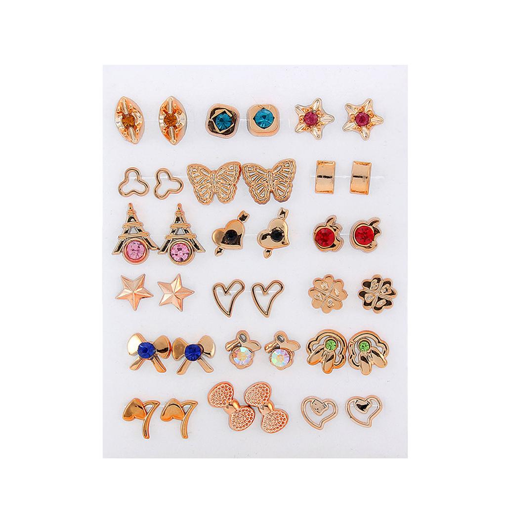 18Pairs Set Gold Silver Studs Earrings Elegant Mixed Style Heart and Flower Earrings Accessory for Fashion Lovers