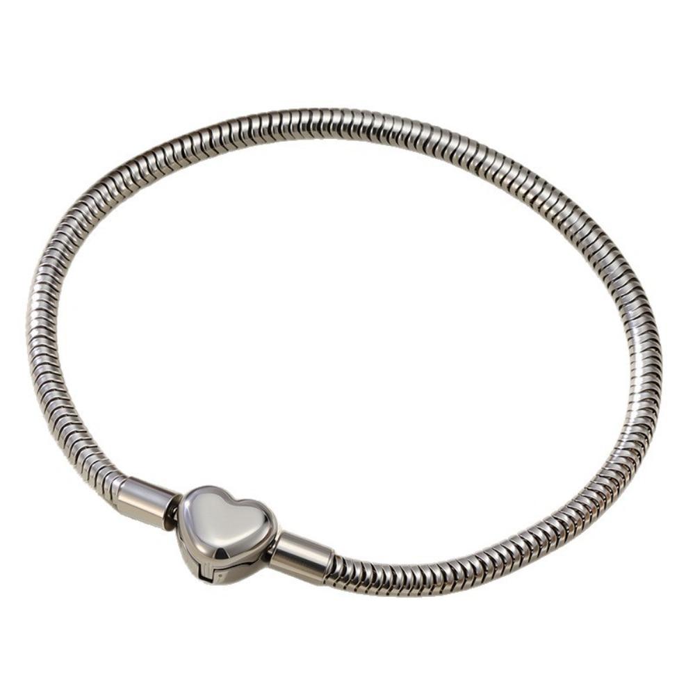 Titanium Steel Bracelet Women Round Snake Heart Pendant Beaded Chain Minimalist Luxury Fashion Jewelry Gift