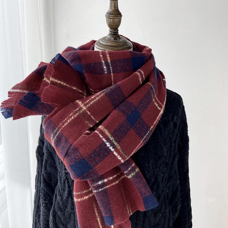 New Plaid Scarf Girls Winter Thickened Warm Shawl Dual-purpose Retro Couple Scarf