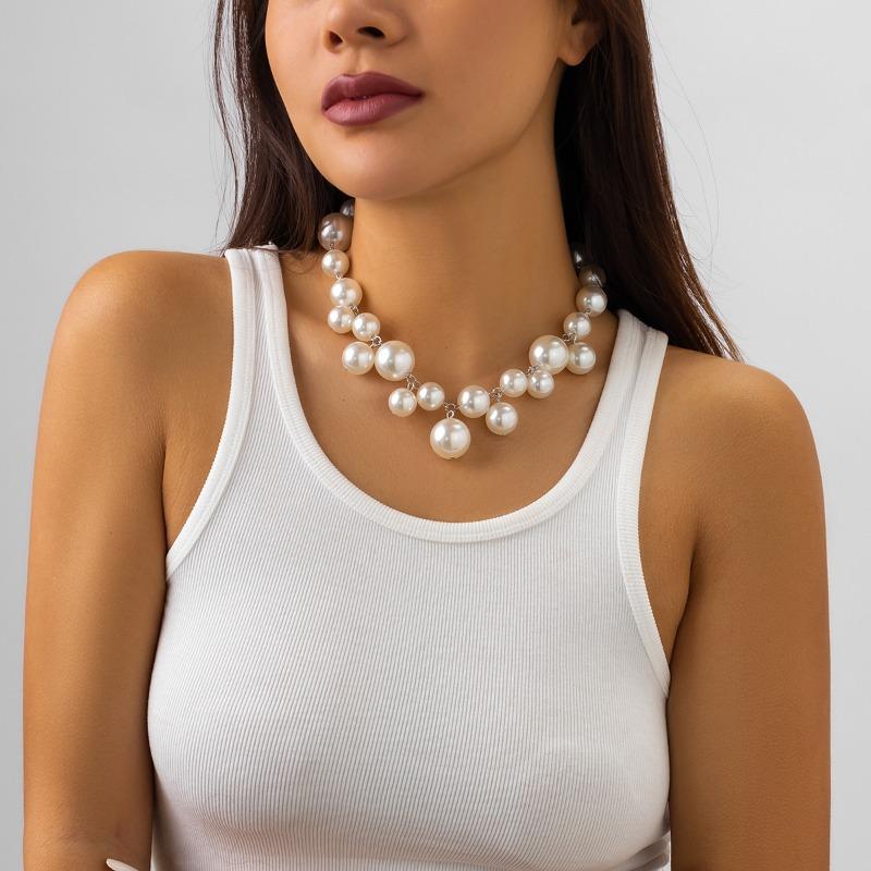 Meier Punk style creative round bead faux pearl tassel necklace - women s unique design patchwork choker