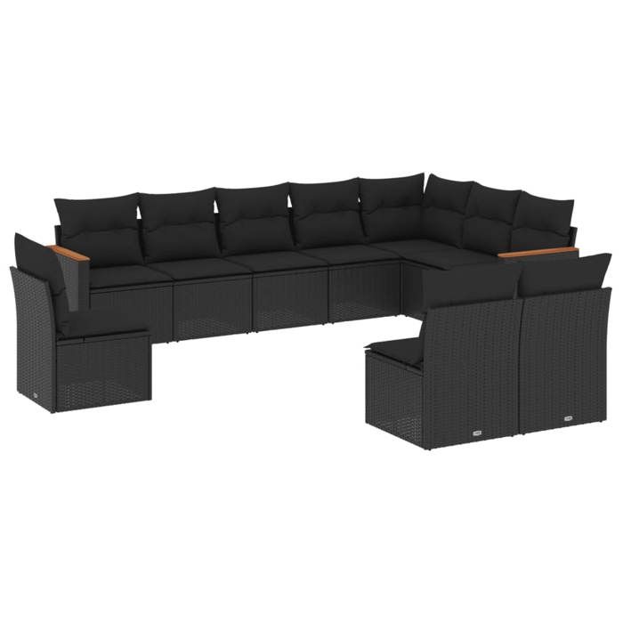 VidaXL Garden Lounge Set with Cushions 10 Pcs, Patio Sofas, Patio Furniture Set, Outdoor Furniture, Black 3258471