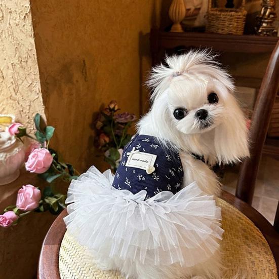 huaqianguhh White Tutu Dog Dress, Floral Sleeveless Princess Style Summer Pet Outfit for Small Dogs Teddy Bichon Frise