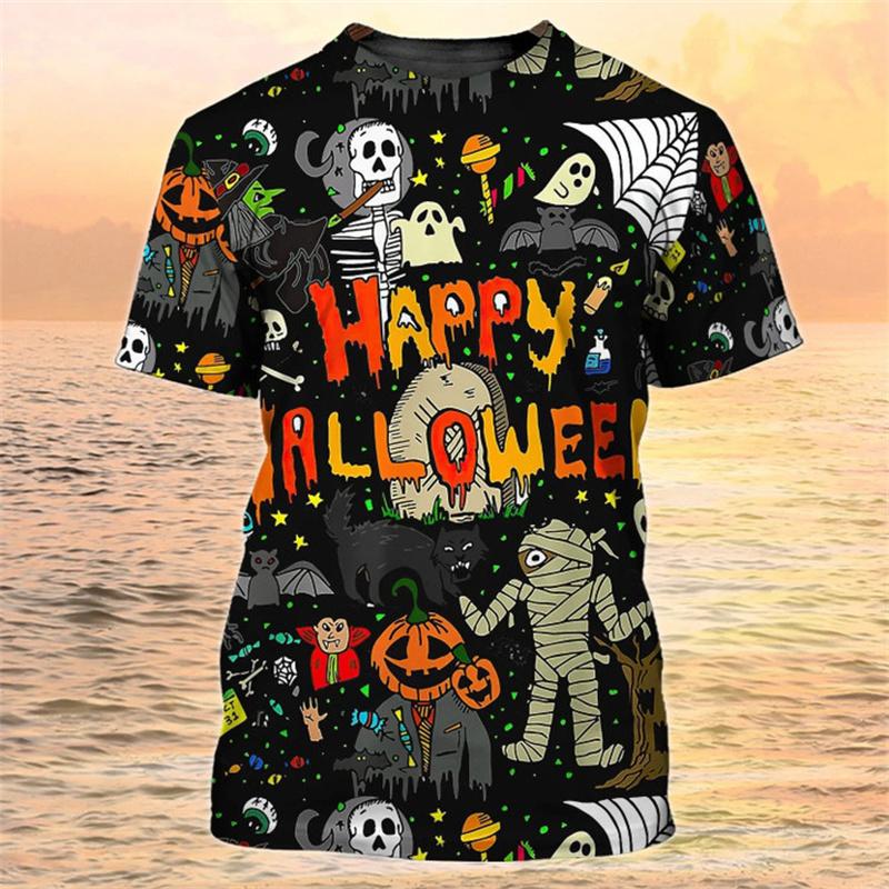 Happy Halloween Pumpkin T-shirt 3D Printed Colorful Round Neck T-shirt Men's Children's Short Sleeve Top Oversized Street T-shirt