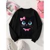 Kids Sweatshirt,Crew Neck Fashion Top, Fun"Cute Black Cat with Pink Bow " Patterned Sweatshirt,for Everyday Casual Wear,for All Kinds of Daily Outfits