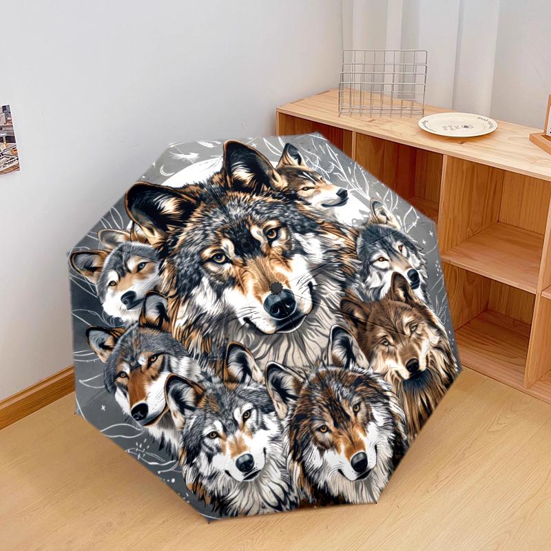 

1 PC Automatic Folding Umbrella - Handsome wolves Pattern, Portable & Foldable Design with 8 Ribs, Christmas Birthday Gifts