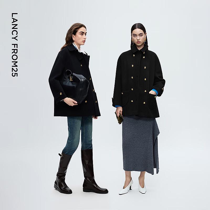 LANGZI Women's Vintage Preppy Wool Blend Double-Breasted Overcoat
