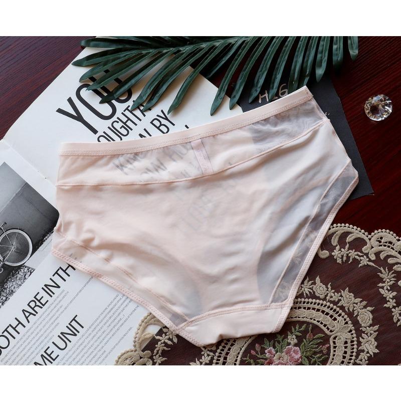 Large Hollow Briefs Mesh Mesh Mid Waist Women's Underwear Women's Ice Knickers Silk Lifting Buttocks Comfortable Women's Triangle Panties