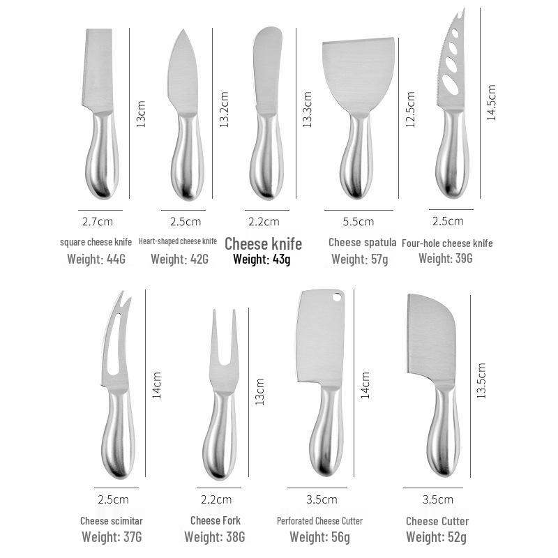 All-Stainless Steel Cheese Knife Set: Hollow Handle with Butter Knife, Pizza Knife, Cheese Fork, Cheesecake Knife and Fork.
