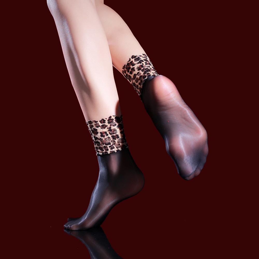 Leopard Spitze Patchwork Kurze Socke 3D Ultraleicht Ölglänzend Glänzend Glatt Damen Mini Strumpf Söckchen Hausmädchen Uniform Socke M gray