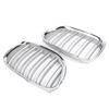 1 Pair Double Line Gloss Silver Car Front Bumper Sport Grilles Kidney Racing Grill Fit For BMW 7 Series F01 F02 2009-2015