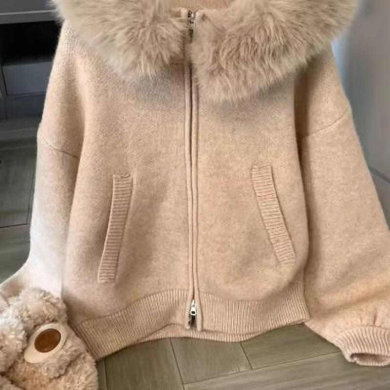 

Большой воротник Свитер Кардиган Куртка Женская Осень Зима Свободный крой Приталенный Вязаный свитер XXS хаки