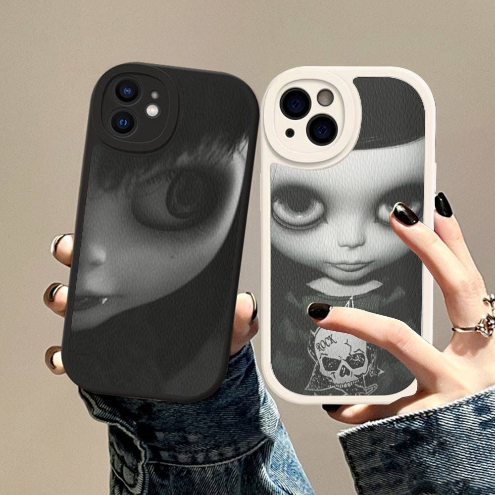 Dark Cute Girl Doll Leather Phone Case For IPhone 16 16e 15 14 13 12 11 Pro Max Plus Mini Cover